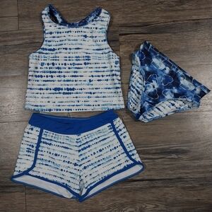 Eddie Bauer Girls Swimsuit Tankini Rash Guard Swim Bikini Size 7/8 Girls Blue